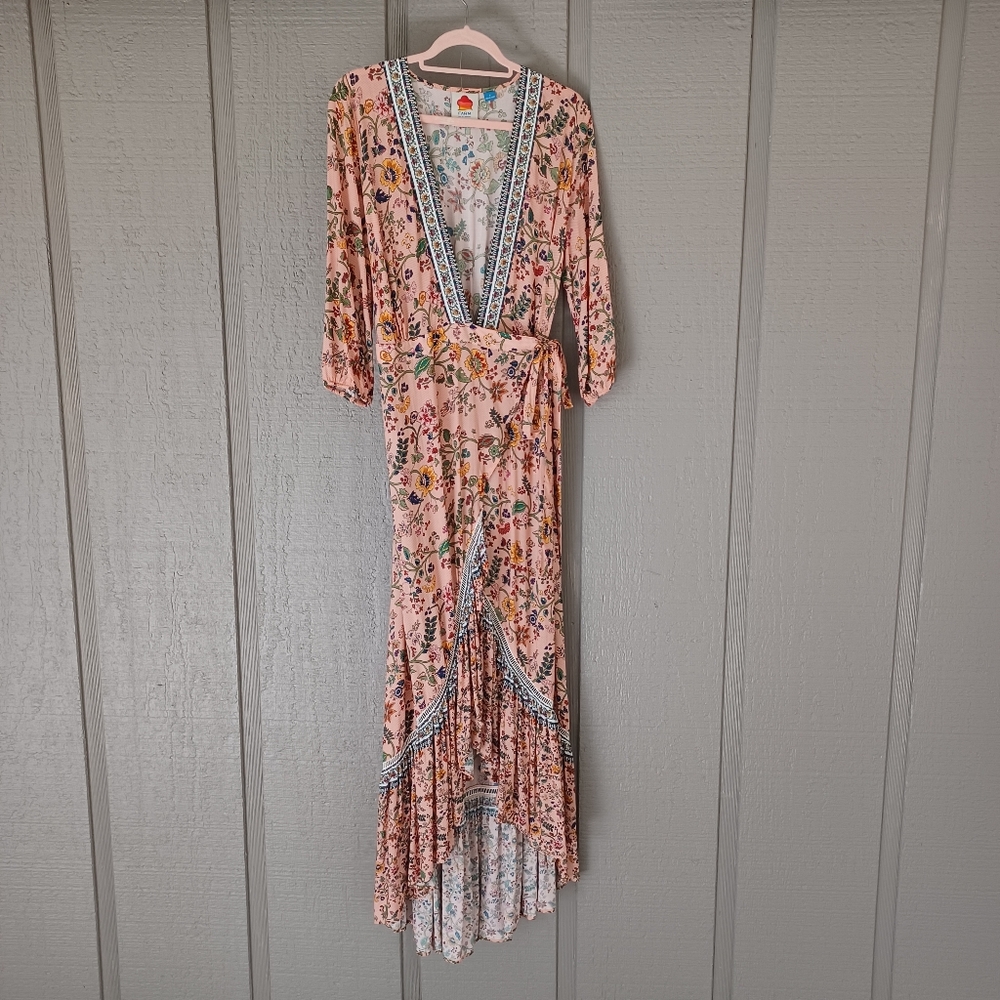 Farm Rio Anthropologie Clara Wrap Dress Size S Women Boho Viscose V Neck Floral - Picture 2 of 13